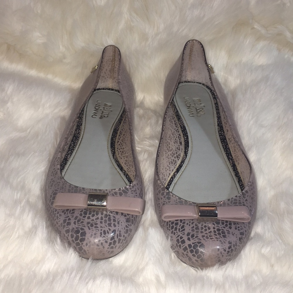 Melissa Jason Wu Ballet Flats Pink Gold Bow Sz 7
